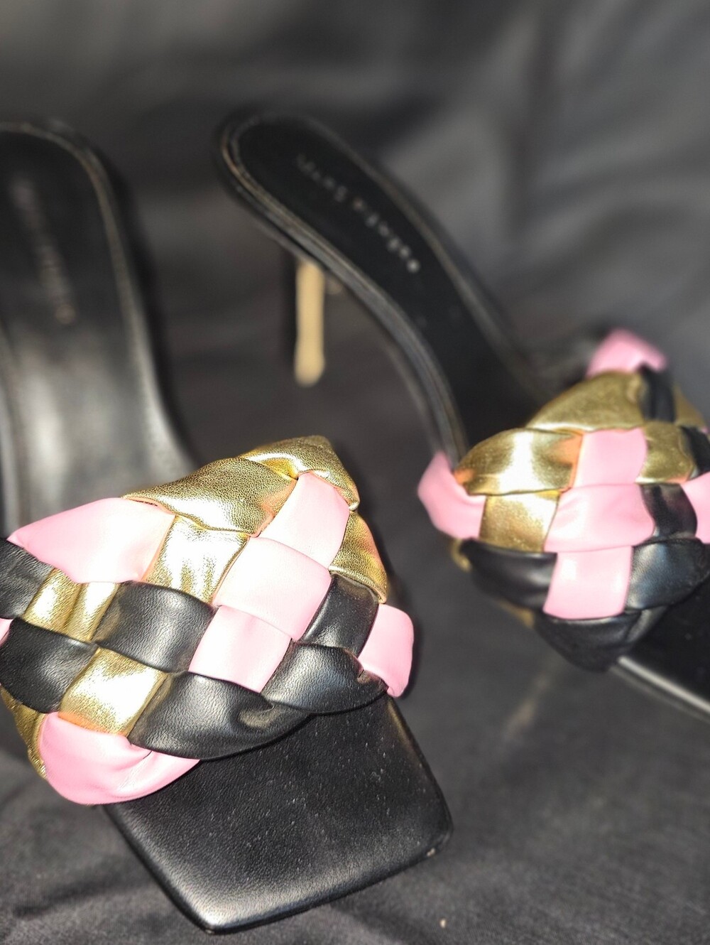 Marc Fisher Braided Mule Heels in Pink, Gold & Black